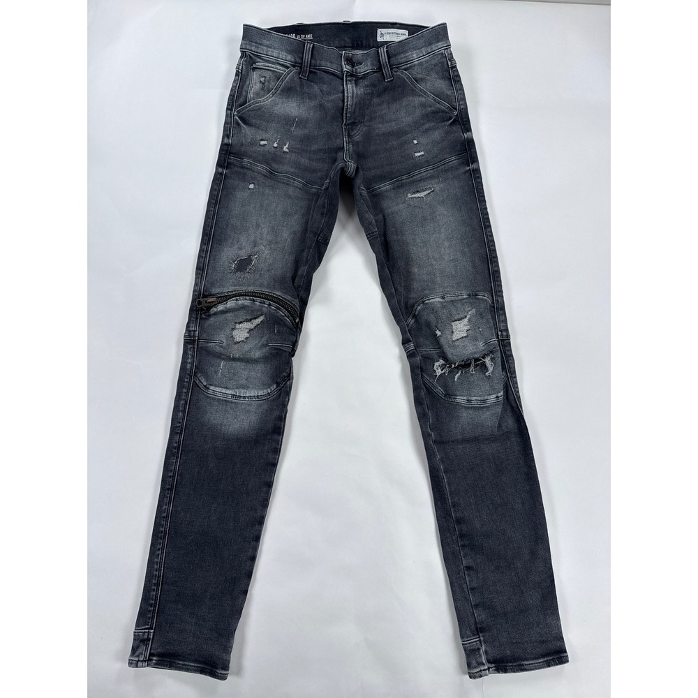 G-Star RAW Mens Jeans 29x32 Grey 5620 3D Zip Knee Skinny Distressed Streetwear
